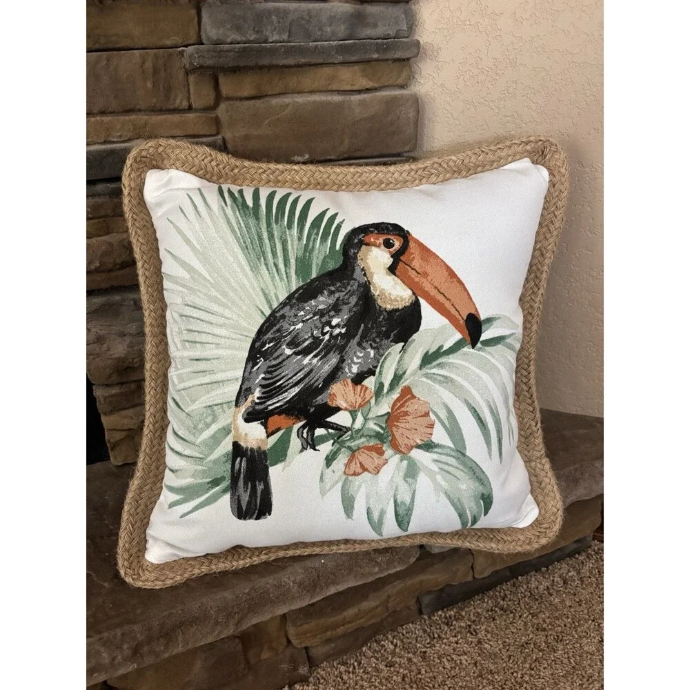 Allan & Roth Cala Toucan Square Throw Pillow Model TR05S09B-9C8 Palm Leaves